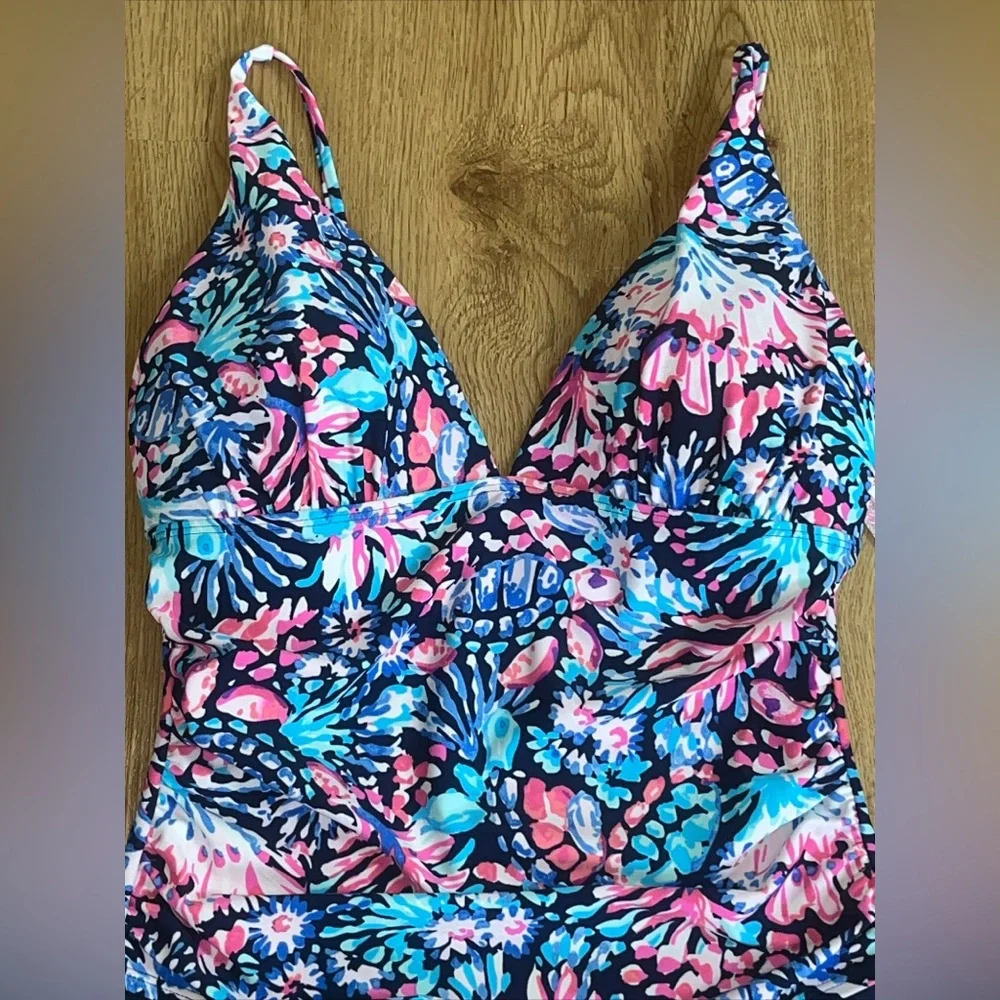NWT Stella Parker Women’s 1 Piece Bathing Swim Suit Size S Navy Coral Adjustable